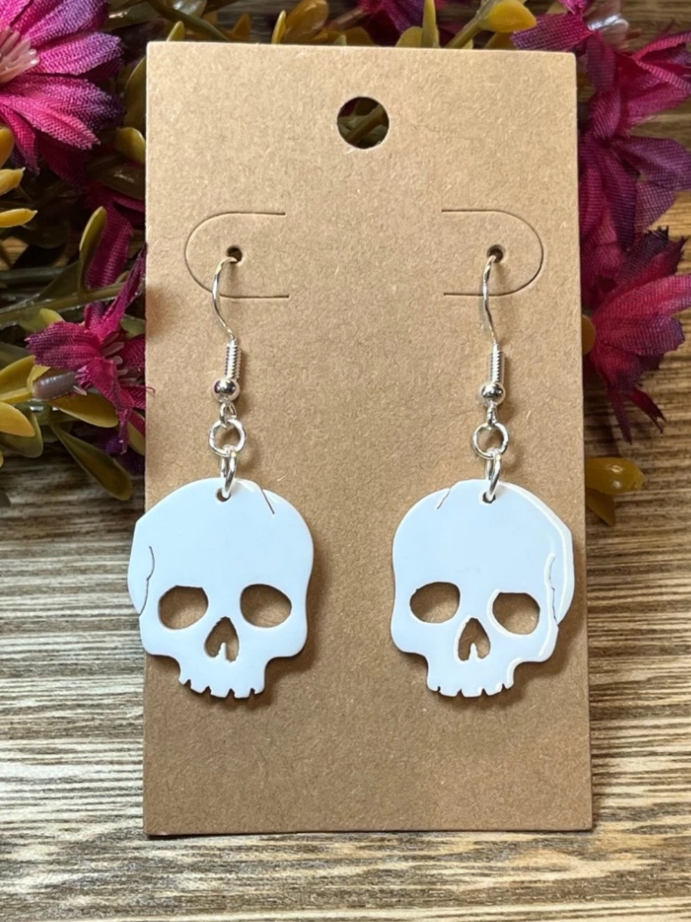 Boutique White Skull Dangle Earrings. Giftable. Halloween. Festive. Lightweight